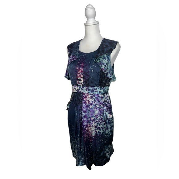 Leifsdottir Anthropologie Supernova Star Tie Dye Galaxy Silk Ruffle Pocket Dress - Picture 6 of 11